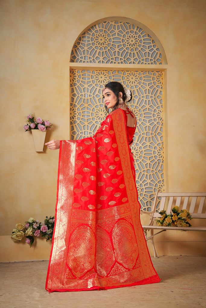 Soft Silk Saree Weaving Banarasi Jari Work Sari With Blouse