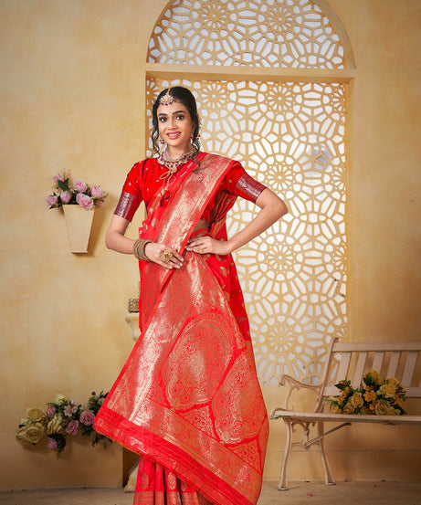 Soft Silk Saree Weaving Banarasi Jari Work Sari With Blouse