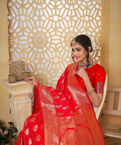 Soft Silk Saree Weaving Banarasi Jari Work Sari With Blouse