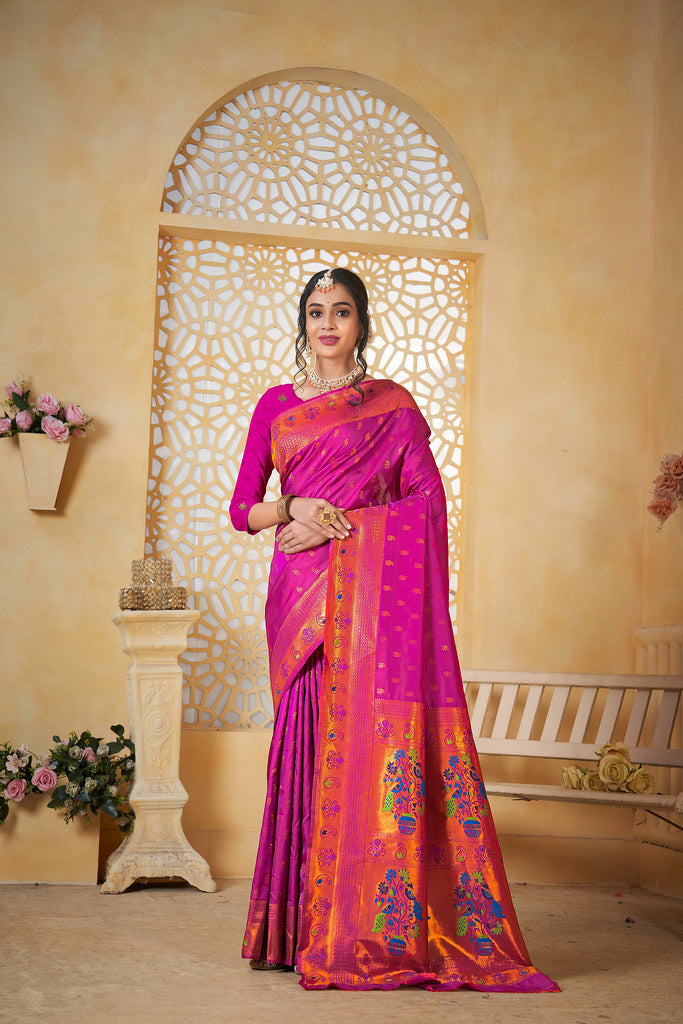 Soft Silk Saree Weaving Banarasi Jari Work Sari With Blouse