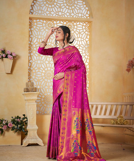 Soft Silk Saree Weaving Banarasi Jari Work Sari With Blouse