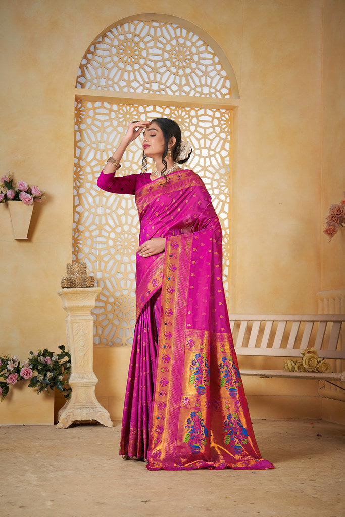 Soft Silk Saree Weaving Banarasi Jari Work Sari With Blouse