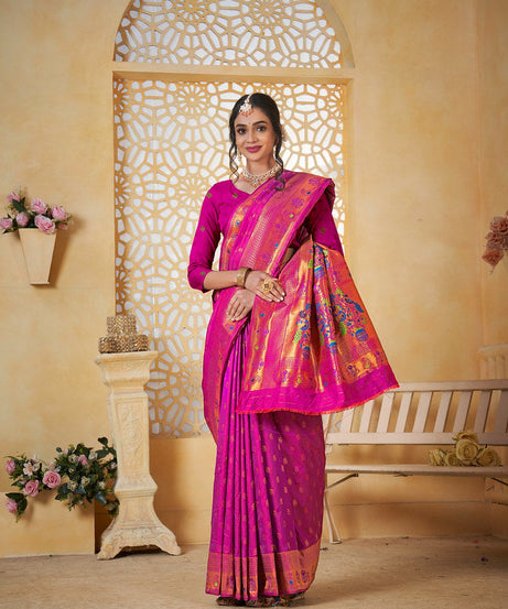 Soft Silk Saree Weaving Banarasi Jari Work Sari With Blouse