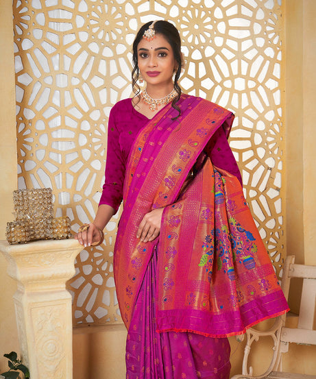 Soft Silk Saree Weaving Banarasi Jari Work Sari With Blouse