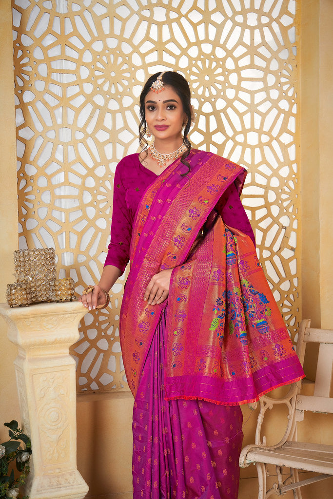 Soft Silk Saree Weaving Banarasi Jari Work Sari With Blouse