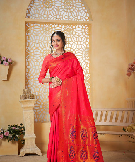Soft Silk Saree Weaving Banarasi Jari Work Traditional Sari With Blouse