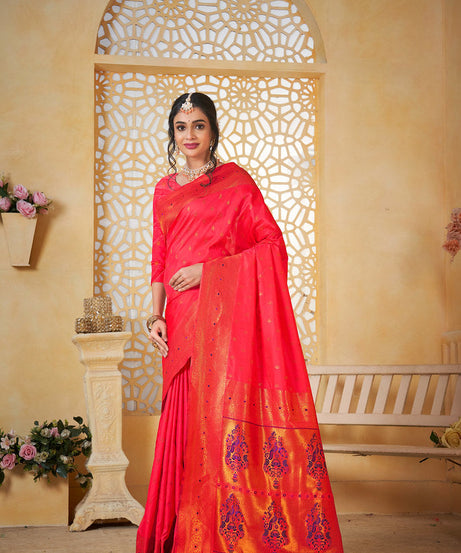 Soft Silk Saree Weaving Banarasi Jari Work Traditional Sari With Blouse