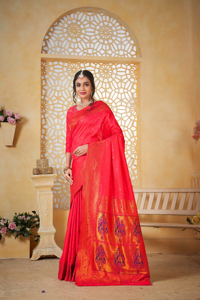 Soft Silk Saree Weaving Banarasi Jari Work Traditional Sari With Blouse