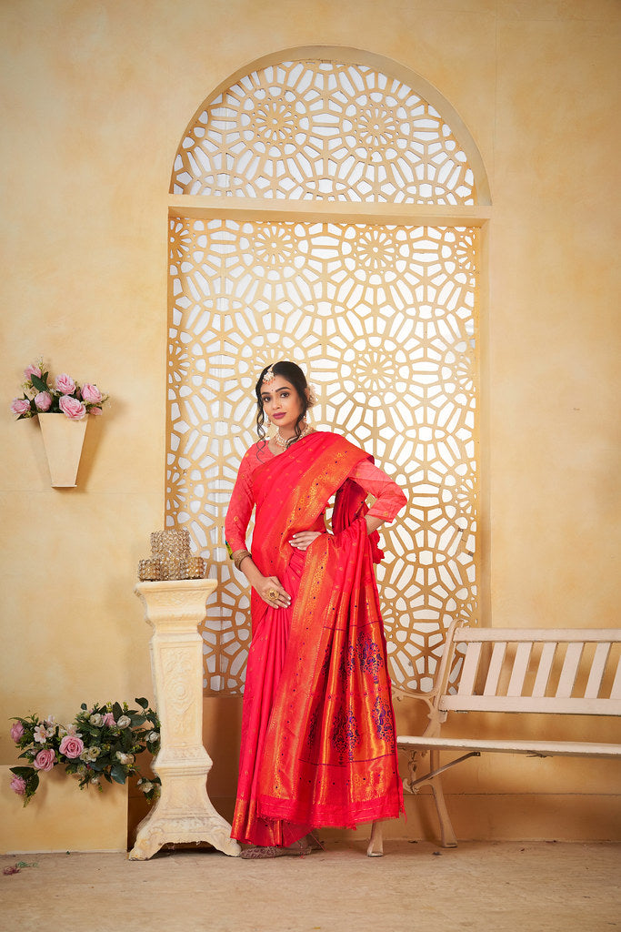 Soft Silk Saree Weaving Banarasi Jari Work Traditional Sari With Blouse