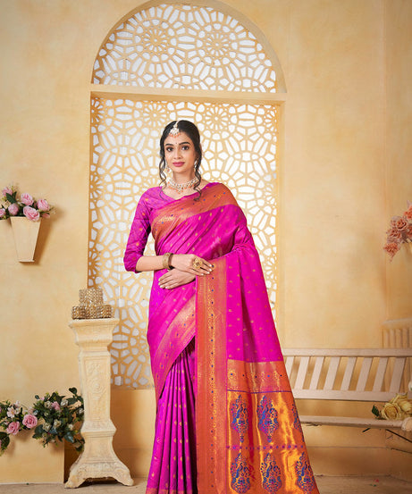 Soft Silk Saree Weaving Banarasi Jari Work Traditional Sari With Blouse