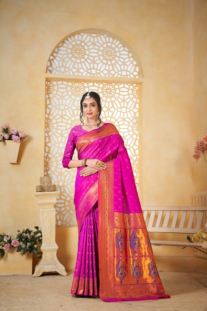 Soft Silk Saree Weaving Banarasi Jari Work Traditional Sari With Blouse