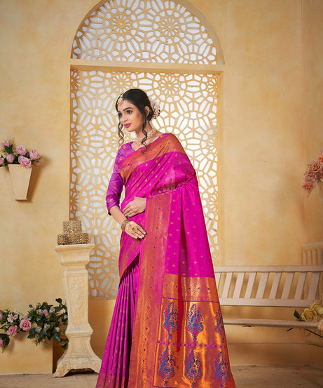 Soft Silk Saree Weaving Banarasi Jari Work Traditional Sari With Blouse