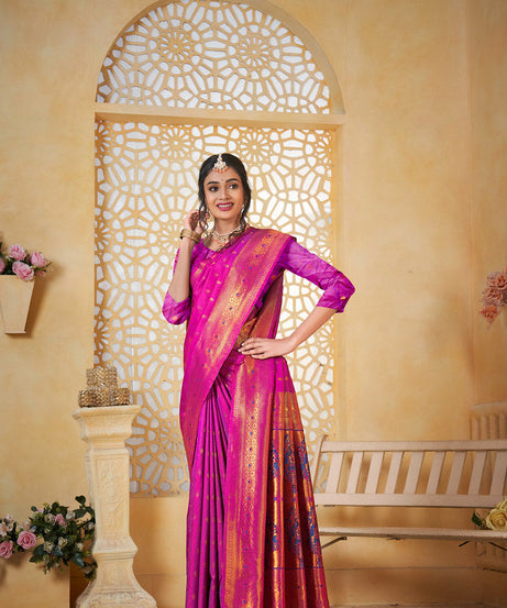 Soft Silk Saree Weaving Banarasi Jari Work Traditional Sari With Blouse