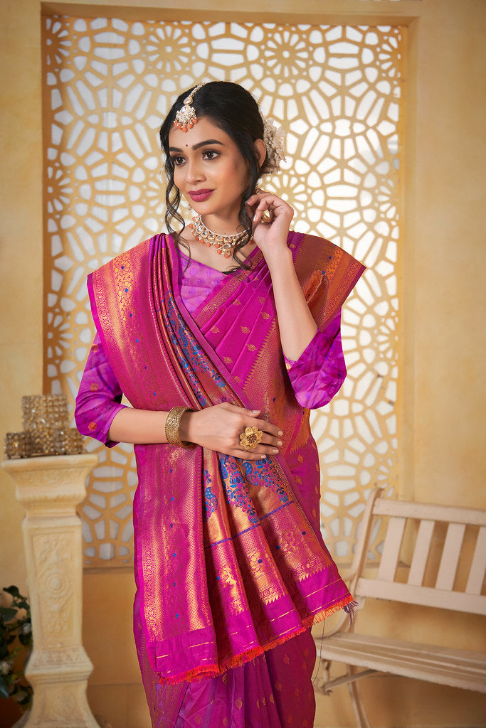 Soft Silk Saree Weaving Banarasi Jari Work Traditional Sari With Blouse