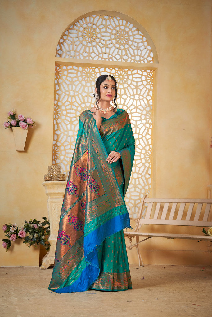 Soft Silk Saree Weaving Banarasi Jari Work Traditional Sari With Blouse