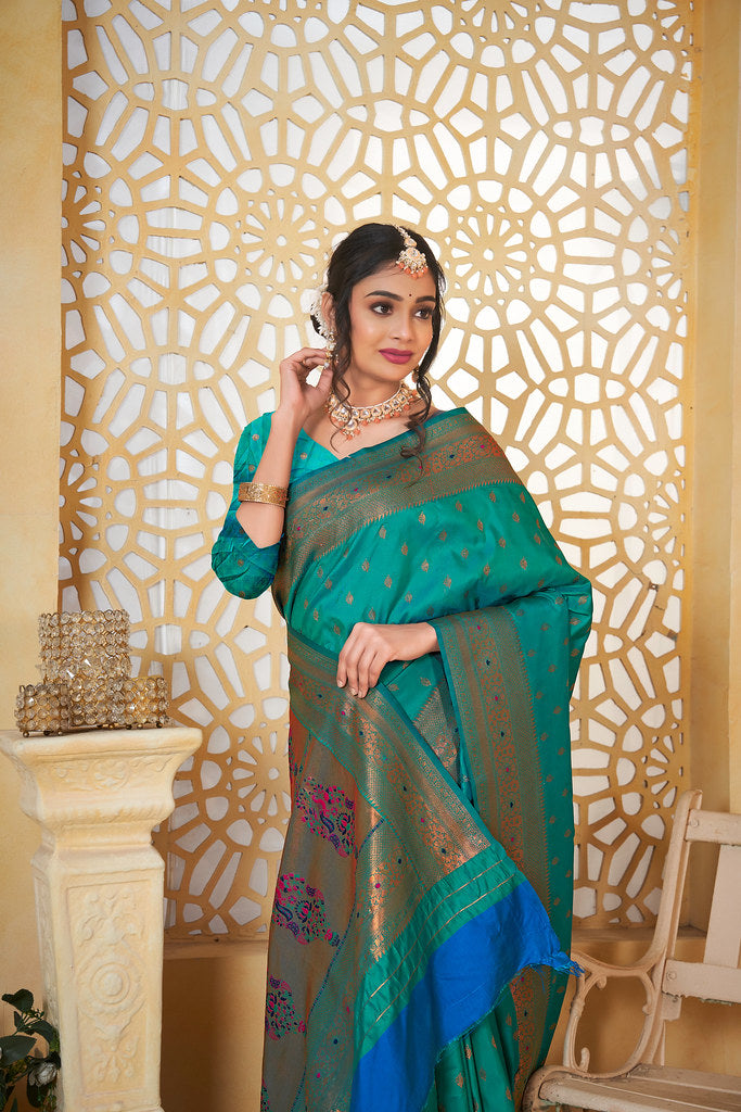 Soft Silk Saree Weaving Banarasi Jari Work Traditional Sari With Blouse