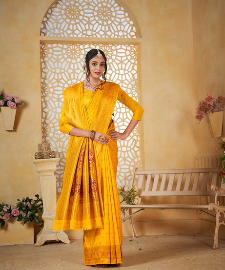 Soft Silk Saree Weaving Banarasi Jari Work Traditional Sari With Blouse