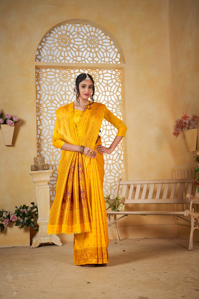 Soft Silk Saree Weaving Banarasi Jari Work Traditional Sari With Blouse