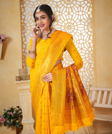 Soft Silk Saree Weaving Banarasi Jari Work Traditional Sari With Blouse