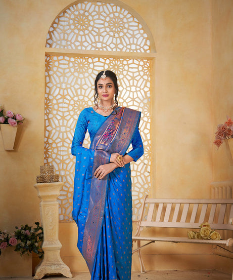 Soft Silk Saree Weaving Banarasi Jari Work Traditional Sari With Blouse