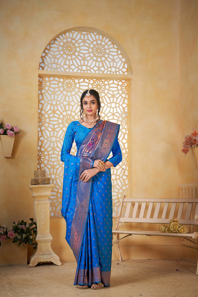 Soft Silk Saree Weaving Banarasi Jari Work Traditional Sari With Blouse