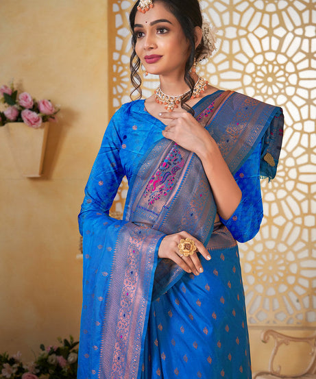 Soft Silk Saree Weaving Banarasi Jari Work Traditional Sari With Blouse