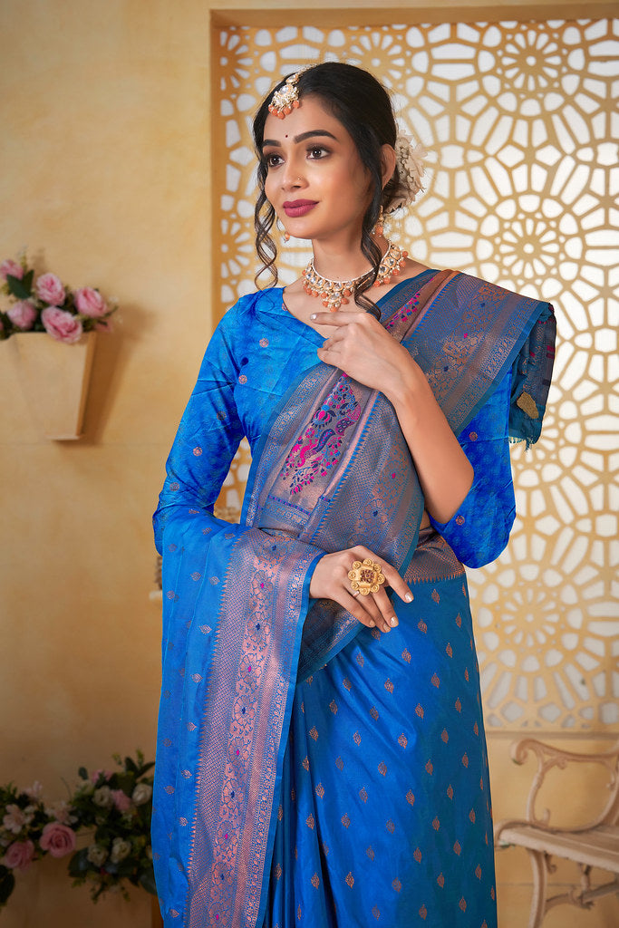 Soft Silk Saree Weaving Banarasi Jari Work Traditional Sari With Blouse