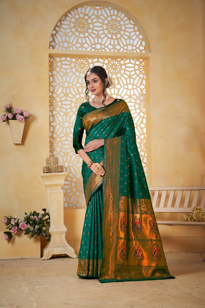 Soft Silk Saree Weaving Banarasi Jari Work Traditional Sari With Blouse