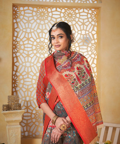 Colourful Pure Linen Saree With Digital Print Saree With Blouse