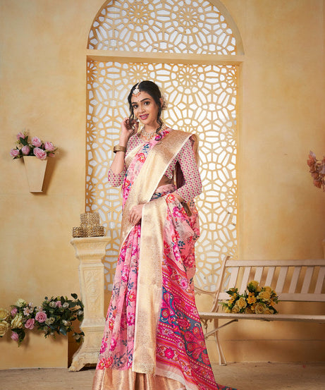 Colourful Pure Linen Saree With Digital Print Saree With Blouse