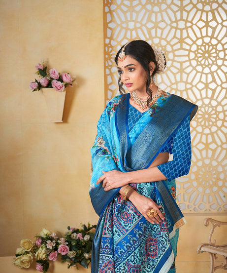 Colourful Pure Linen Saree With Digital Print Saree With Blouse