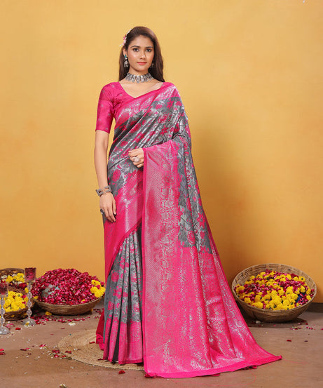 Kanjiwaram Silk Saree With Rich Pallu Designer Sari With Blouse