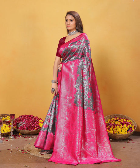 Kanjiwaram Silk Saree With Rich Pallu Designer Sari With Blouse