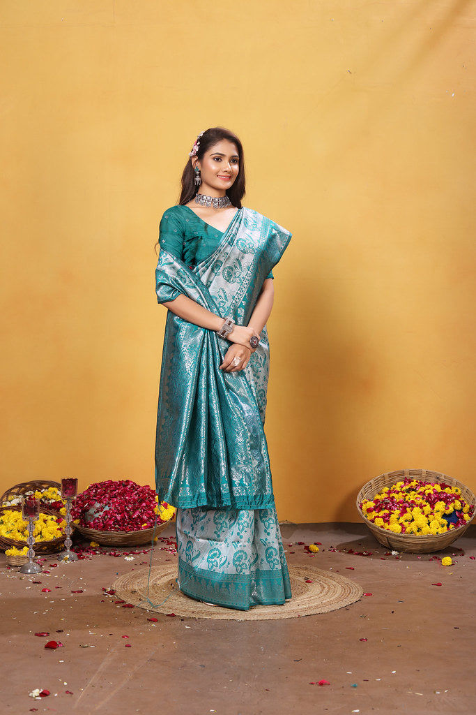 Kanjiwaram Silk Saree With Rich Pallu Designer Sari With Blouse