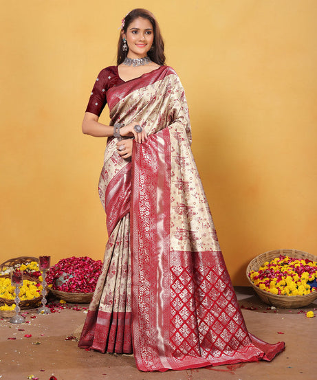 Kanjiwaram Silk Saree With Rich Pallu Designer Sari With Blouse