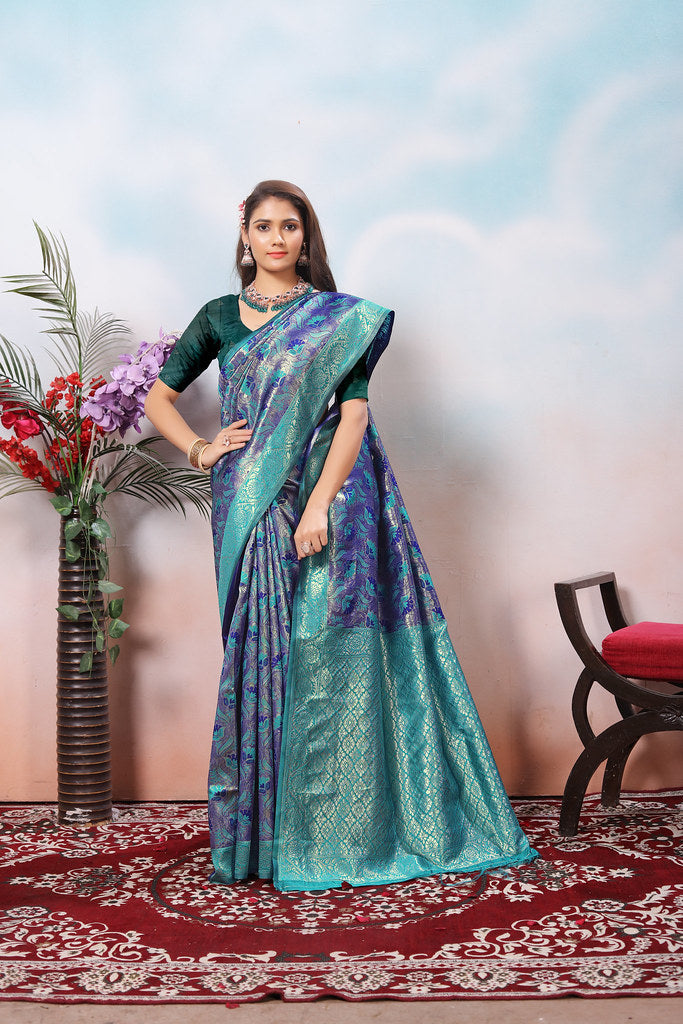 Kanjiwaram Silk Saree With Rich Pallu Designer Sari With Blouse