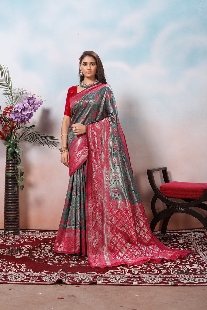 Kanjiwaram Silk Saree With Rich Pallu Designer Sari With Blouse