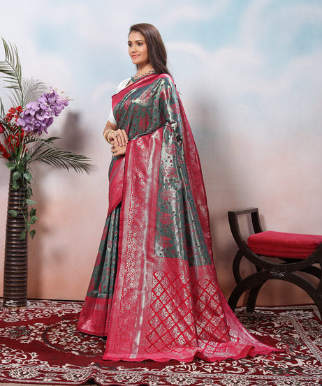 Kanjiwaram Silk Saree With Rich Pallu Designer Sari With Blouse