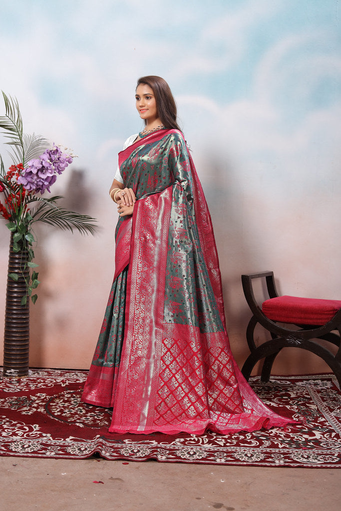 Kanjiwaram Silk Saree With Rich Pallu Designer Sari With Blouse