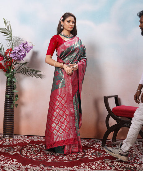Kanjiwaram Silk Saree With Rich Pallu Designer Sari With Blouse