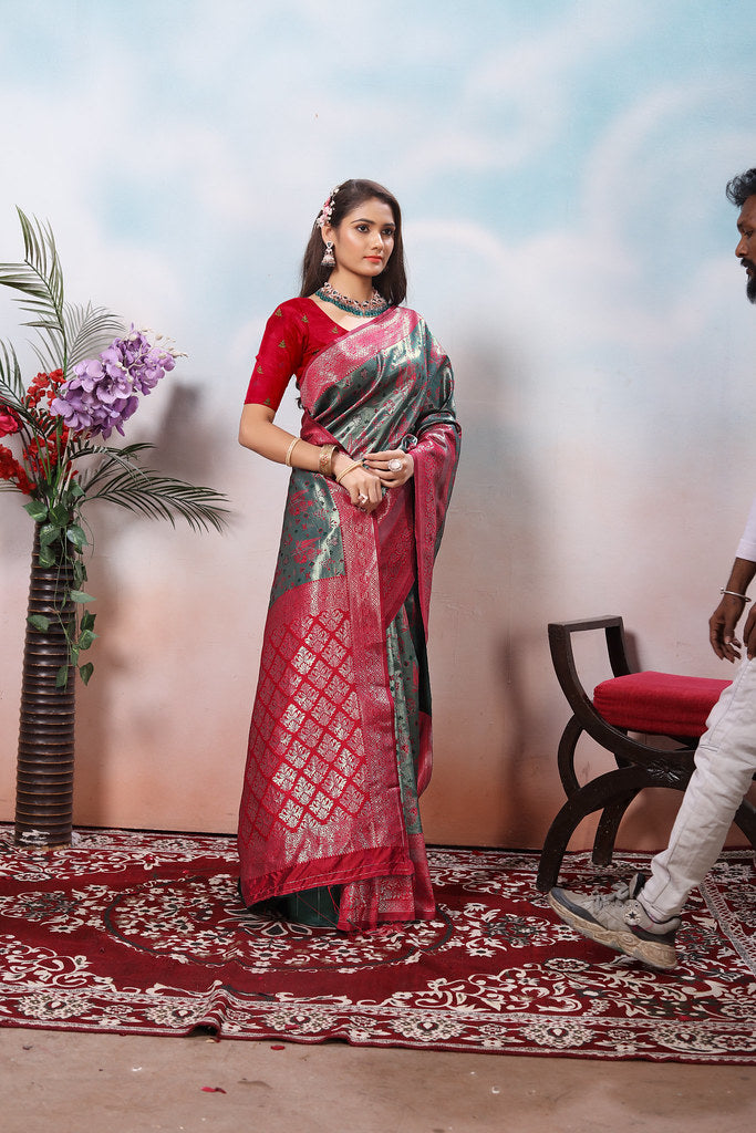 Kanjiwaram Silk Saree With Rich Pallu Designer Sari With Blouse