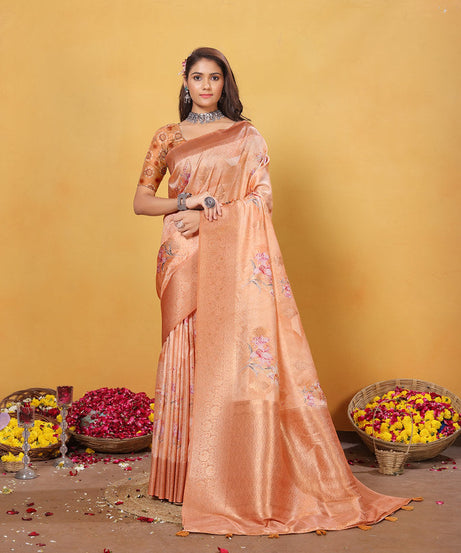 Soft Bamber Weaving Rich Pallu Saree Traditional Wear Sari With Blouse