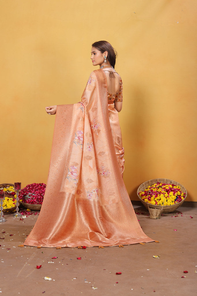 Soft Bamber Weaving Rich Pallu Saree Traditional Wear Sari With Blouse