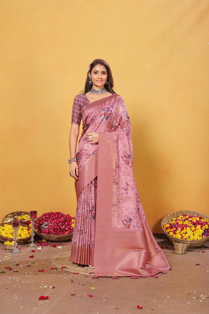 Soft Bamber Weaving Rich Pallu Saree Traditional Wear Sari With Blouse