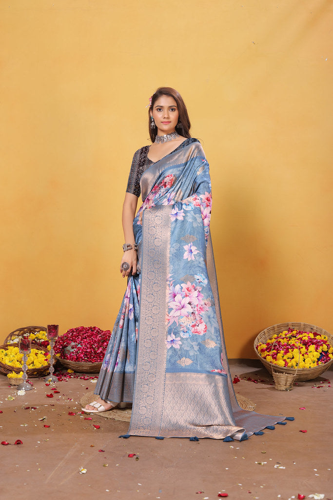 Soft Bamber Weaving Rich Pallu Saree Traditional Wear Sari With Blouse