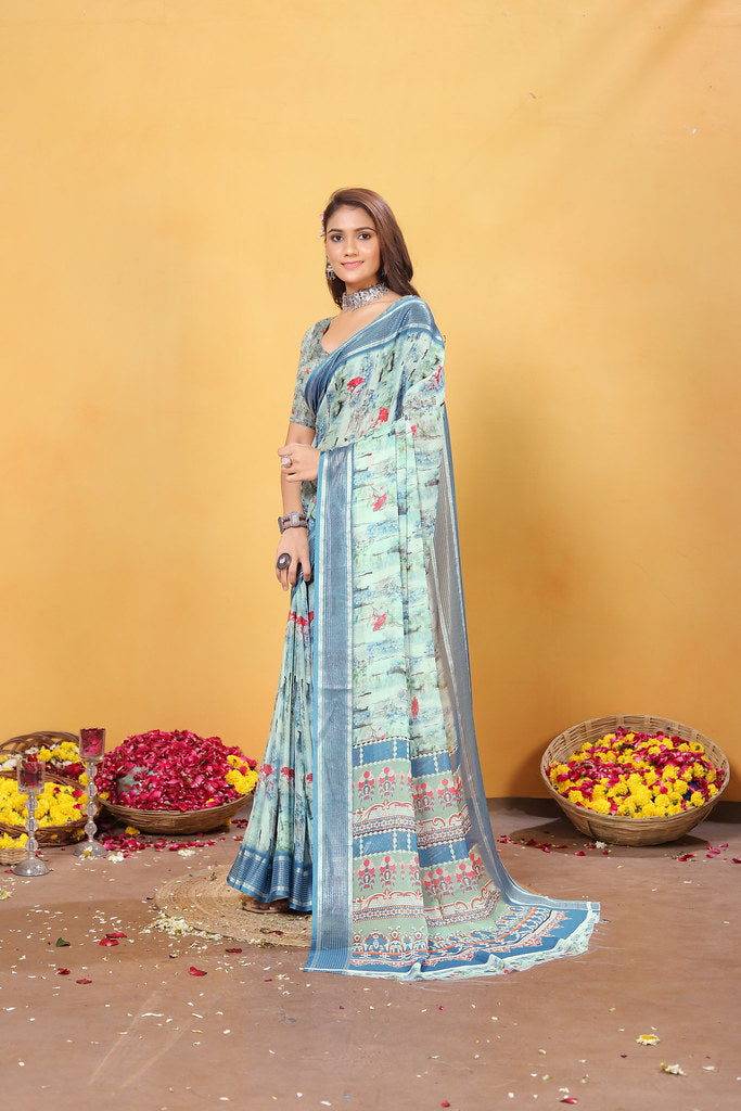 Soft Bamber Weaving Rich Pallu Saree Traditional Wear Sari With Blouse