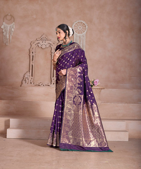 Soft Silk Saree Weaving Banarasi Jari Sari With Blouse For Women's