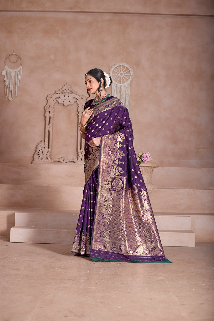 Soft Silk Saree Weaving Banarasi Jari Sari With Blouse For Women's