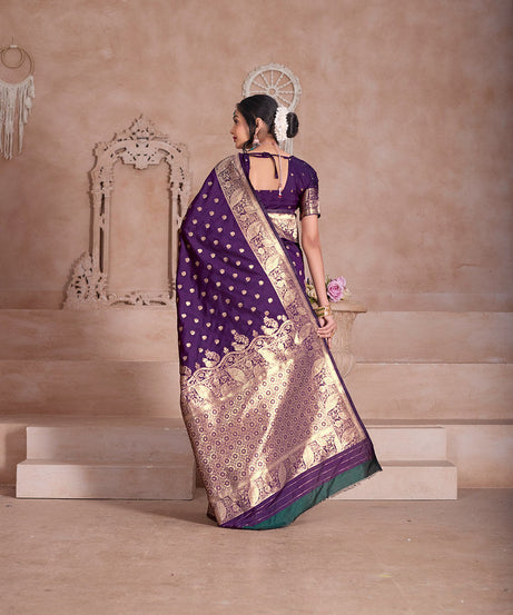 Soft Silk Saree Weaving Banarasi Jari Sari With Blouse For Women's