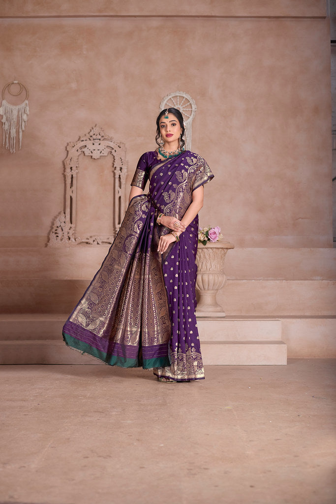 Soft Silk Saree Weaving Banarasi Jari Sari With Blouse For Women's